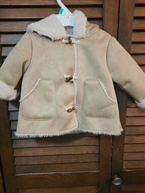 ZARA Baby Faux Suede & Faux Fur Hooded Coat Toggle Close 1-3M